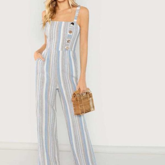 SHEIN Pants - Blue Striped Jumpsuit